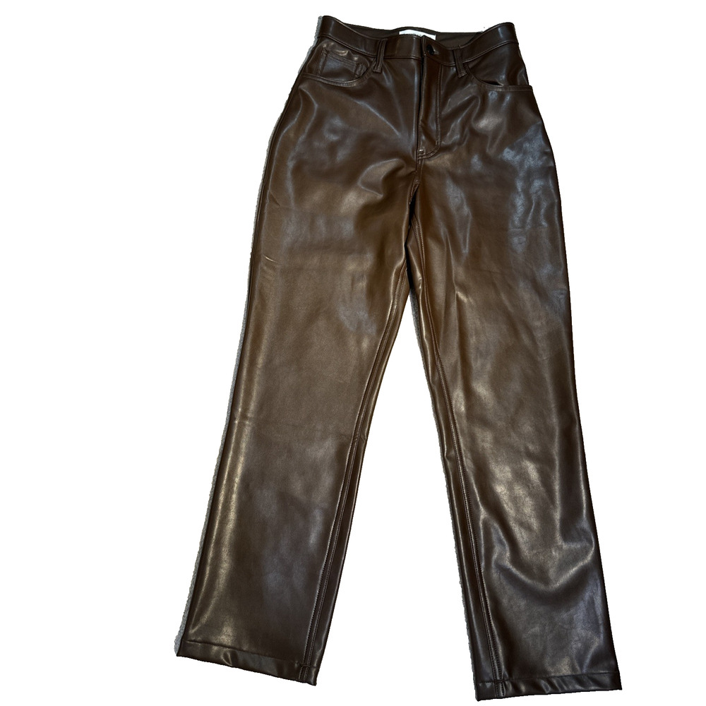 Abercrombie & Fitch Vegan Leather Pants Women's 27 Brown 90s Straight Ultra High